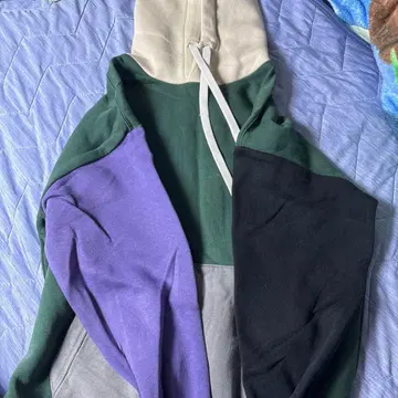 멀티 컬러 후드티 후드 부착