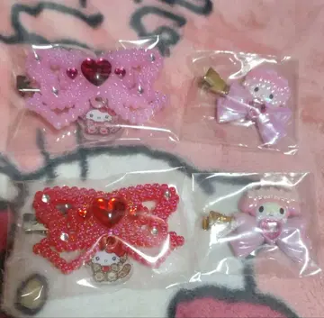 하트 모티브 비즈 리본 헤어핀 4개 세트