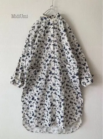 MidiUmi 밴드 카라 셔츠 원피스 플라워 프린트