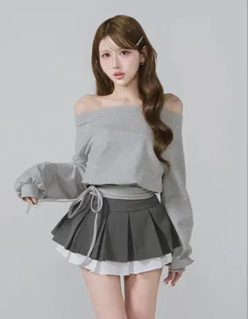 다리치 Darich 허리 디자인 비즈 오프숄더 탑 GRY