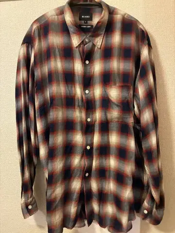 BEAMS 체크 무늬 셔츠 S 사이즈 네이비/레드