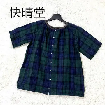 카이세이도 블랙워치 코튼 블라우스 밑단 레이스 사용 사이즈 2