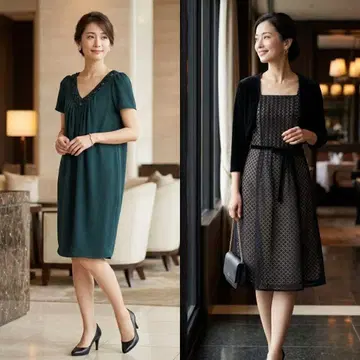 G6690.91*언타이틀 원피스 2세트 짙은 녹색 블랙 올 패턴 M L