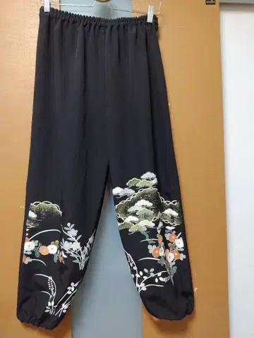 기모노 리메이크, 블랙 전통 예복 기모노 몸빼 팬츠, 순수 실크