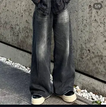 Radiant 란군 착용 블랙 와이드 데님