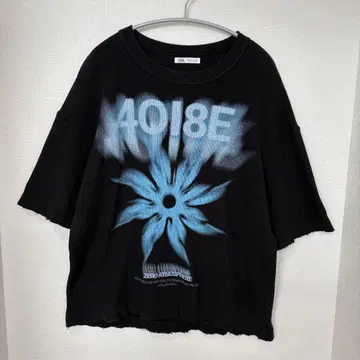 ZARA 그래픽 니트 티셔츠 남성용 S 블랙 데미지 가공 짧은 기장