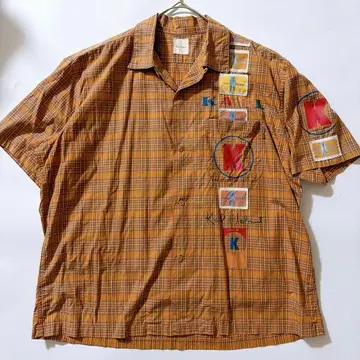 칼 헬무트 와펜 데님 자수 오픈 카라 셔츠 체크 M