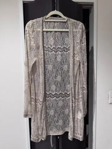 NINE 레이스 롱 가디건 비즈 포함