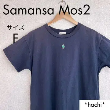 Samansa Mos2 네이비 블루 크림 소다 자수 T셔츠