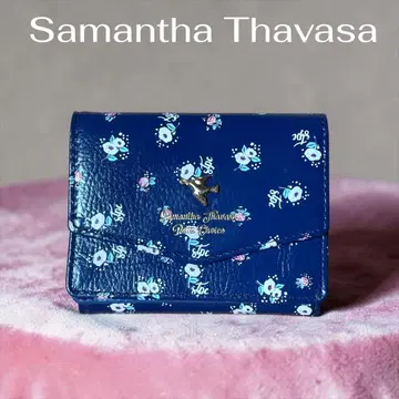 Samantha Thavasa 꽃무늬 3단 폴더형 지갑 네이비