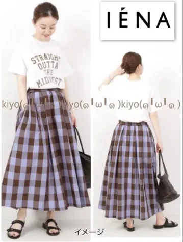 이에나 컬러깅엄 턱 스커트 S