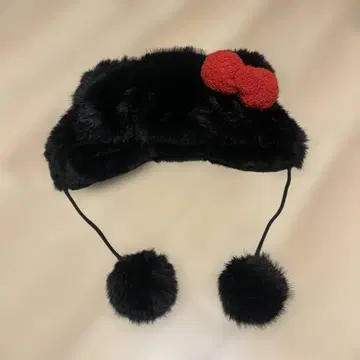 산리오 키티 팬캡 인조 모피 블랙 검정 퓨로랜드