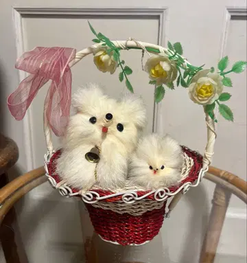 쇼와 레트로 스피츠견 바스켓 강아지 봉제 인형 레트로 팝
