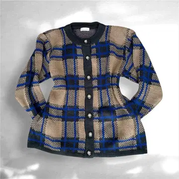 90s vintage 체크 무늬 니트 가디건 레트로 버튼 어깨 패드