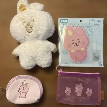 BT21 쿠키 봉제 인형 러버 스트랩 파우치 세트
