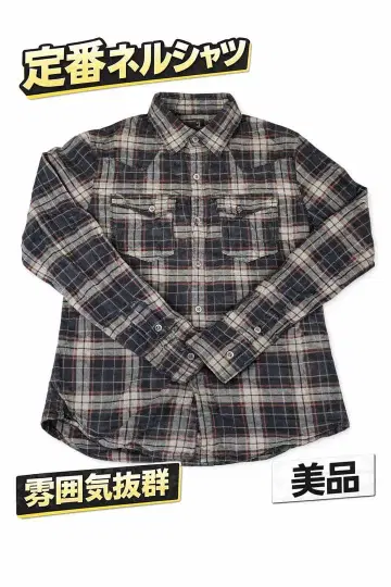 라운지 리자드 플란넬 셔츠 락 슬림 일본제 체크 S 새상품급