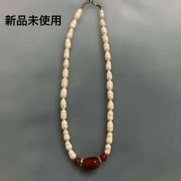 천연 진주, 빨간색 마노 목걸이, 미사용 새상품