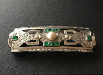 아르 데코 오비 고정 띠 앤티크 진주 에메랄드 금공 세공 조각
