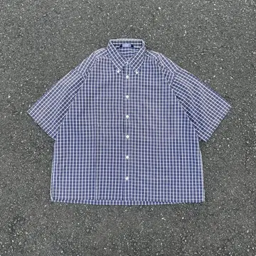 90s 빈티지 반팔 체크 셔츠 박스 컷오프 BD L