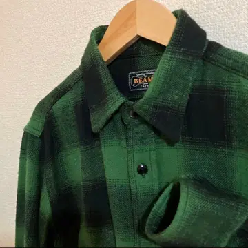 BEAMS 그린 블랙 체크 플란넬 셔츠 M