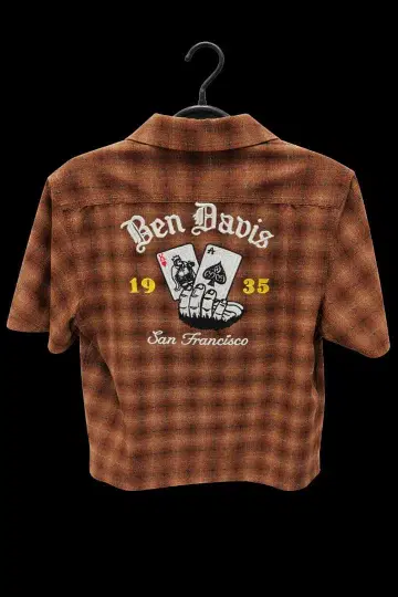 벤 데이비스 반팔 셔츠 L 브라운 체크 무늬