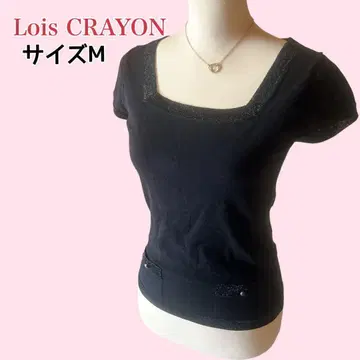 Lois CRAYON 썸머 니트 반팔 스퀘어넥 라메 블랙 M