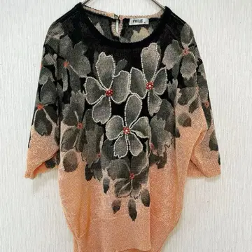 꽃무늬 비즈 장식 니트탑 레트로