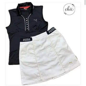 푸마 골프 슬리브리스 스커트 셋업 블랙 화이트 L