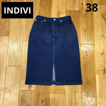 INDIVI 인디비 라메 믹스 앞 슬릿 데님 스커트 38 M