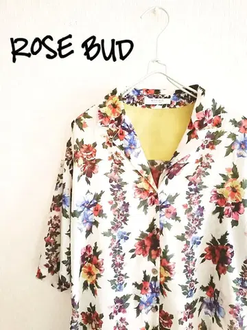 D221677 ROSE BUD 플라워 프린트 오픈 카라 셔츠