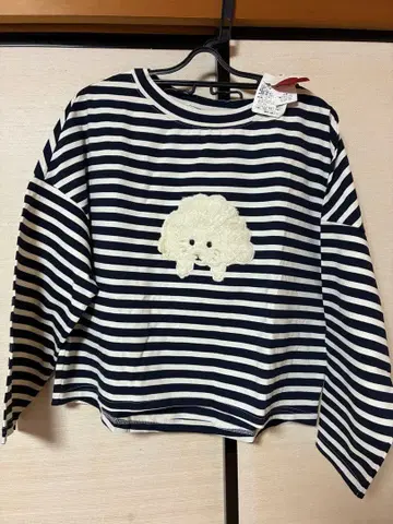 프랑슈리페 보더 긴팔 티셔츠 화이트 강아지 자수 새상품 개