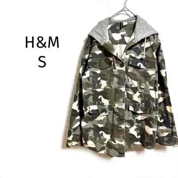 에이치앤엠 / 밀리터리 자켓 / 카모 패턴 후드 부착 / 코튼 아우터