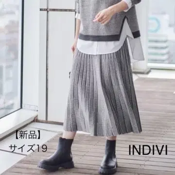 [ 새상품 ] INDIVI 자카드 니트 플리츠 스커트 빅 사이즈 19