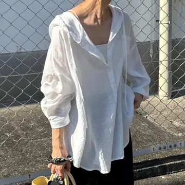 ISOOK 후드 부착 시어 셔츠 화이트 겉옷