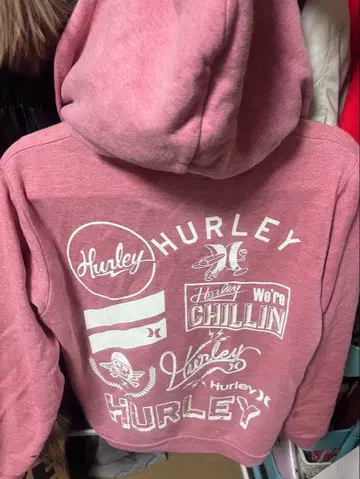 Hurley 핑크 후드 부착 후드티 M 사이즈
