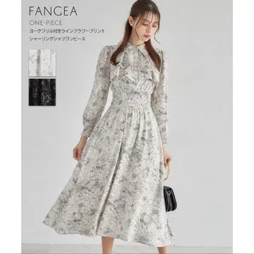 요크 프릴 라인 플라워 프린트 셔링 셔츠 원피스 tocco