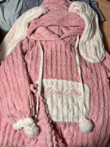 토끼 귀 모자 LuzhiDao 후드 부착 룸웨어 핑크