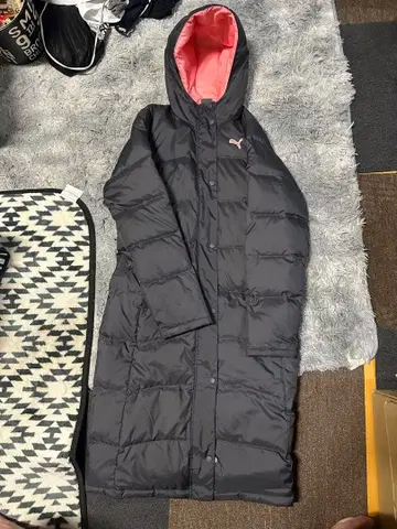 PUMA 후드 부착 벤치 코트 블랙/핑크