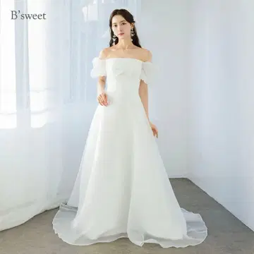 Bsweet 화이트 웨딩 드레스 오프숄더