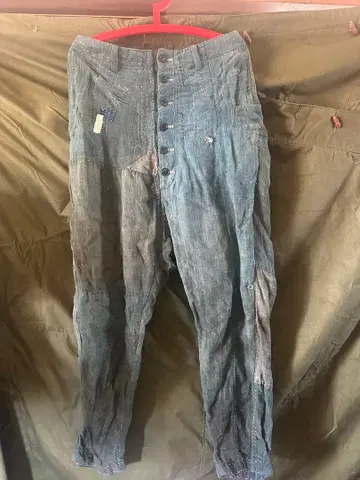 네이비 나염 셋업 린넨, 자수, 손바느질, 빈티지 원단 리메이크