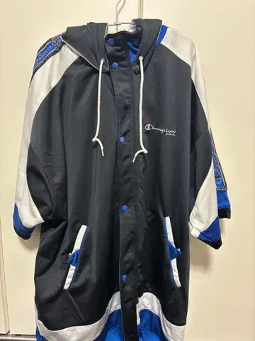 Champion XL 후드 부착 저지 블랙/블루 빈티지