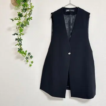 [ZARA] 비쥬 버튼 노카라 롱 베스트 (S) 지레 블랙