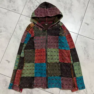 패치워크 에스닉 풀 집업 후드티 네팔 구제 의류 빈티지