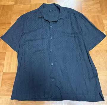 ZARA 오픈 카라 셔츠 블랙 올 패턴 반팔 셔츠 XL