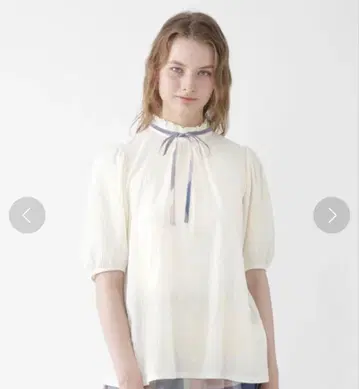 BLUE LABEL 코튼 크레이프 저지 스탠드 카라 블라우스