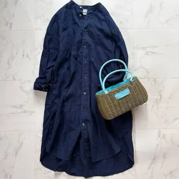 짐플렉스 린넨 100% 밴드 카라 셔츠 원피스 네이비 12