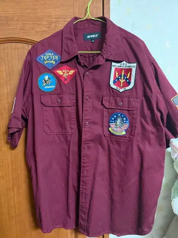 새상품급 아비렉스 탑건 반팔 셔츠 L 사이즈 버건디