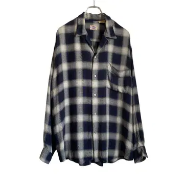 90s BASCO 옴브레 체크 레이온 오픈 카라 셔츠 좋은 배색