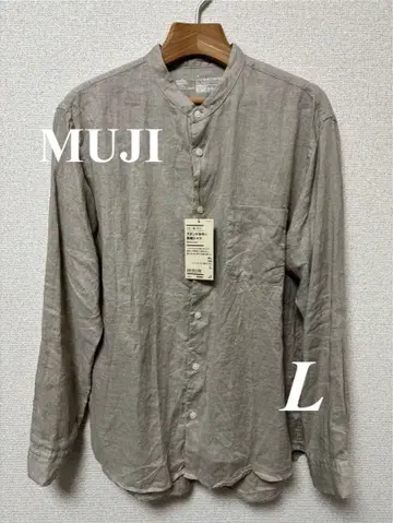 [무인양품] 새상품급 린넨 워싱 스탠드 카라 긴팔 셔츠 L 아이보리