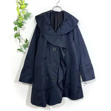 BRILLANTE 브릴란테 숄카라 롱 코트 다크 네이비 프릴 ML